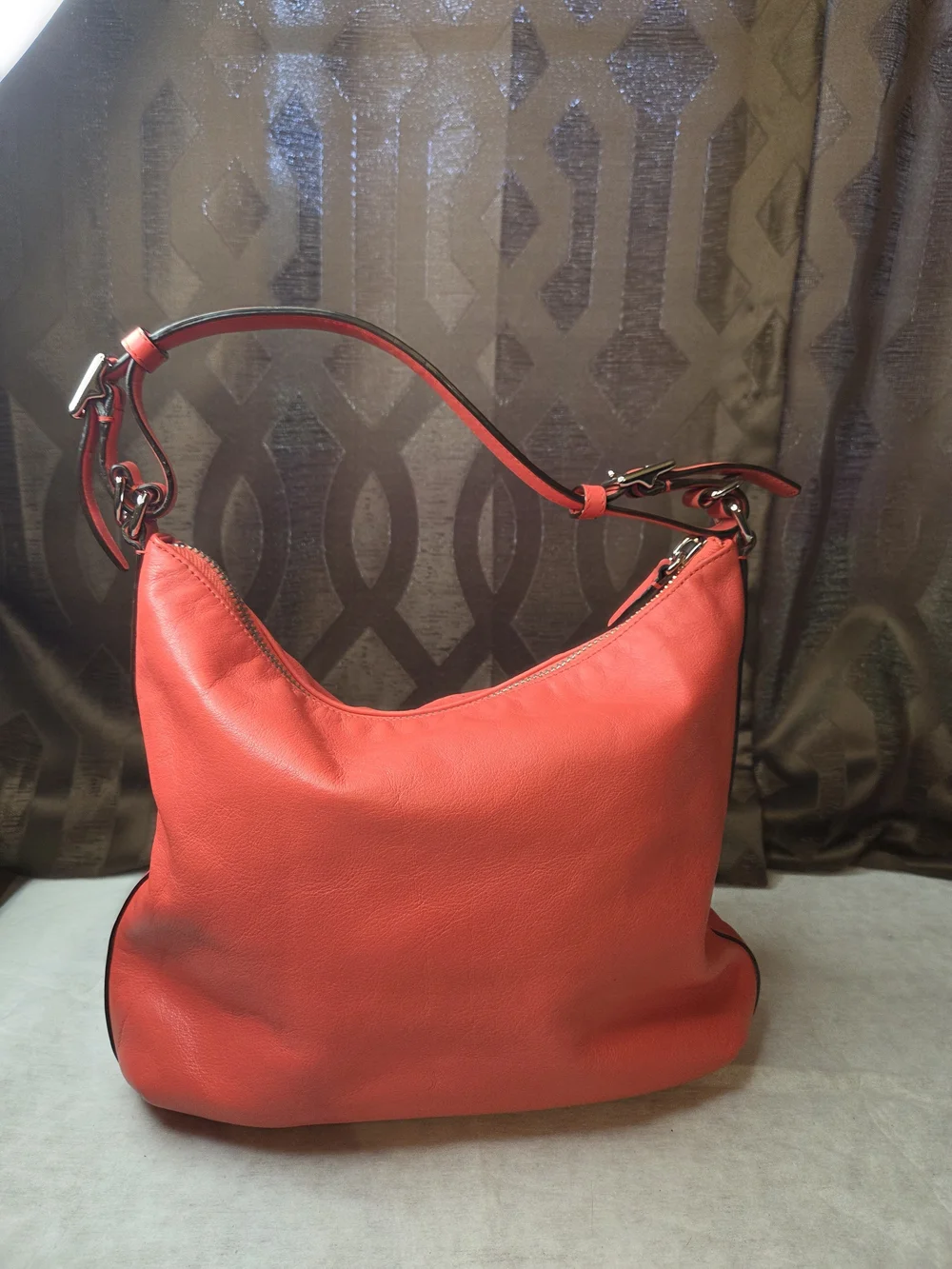 Coach Leather Shoulder Bag with Front Turnlock Pocket-Coral Color 2012